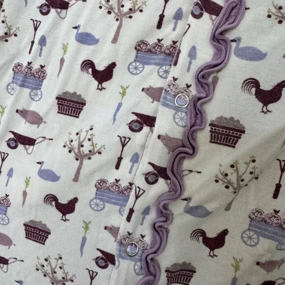 KICKEE PANTS muffin ruffle bamboo coverall w/ snaps natural farm print size 3T - Picture 3 of 6